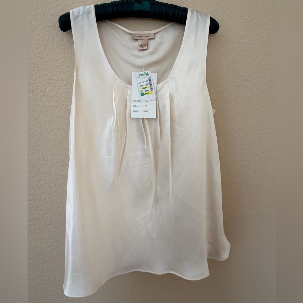 Trina Turk Ivory Pleated Silk-Blend Camisole
